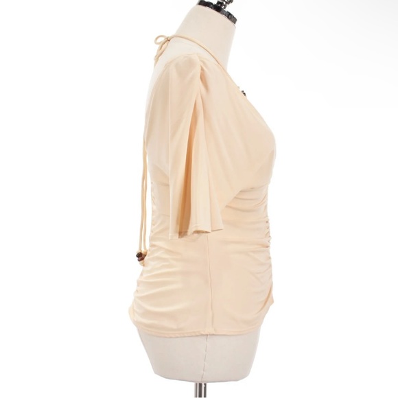 A.L.C. NWT NINA Ruched Top Cream W/Wood Bead Detail SIZE L - Picture 3 of 7